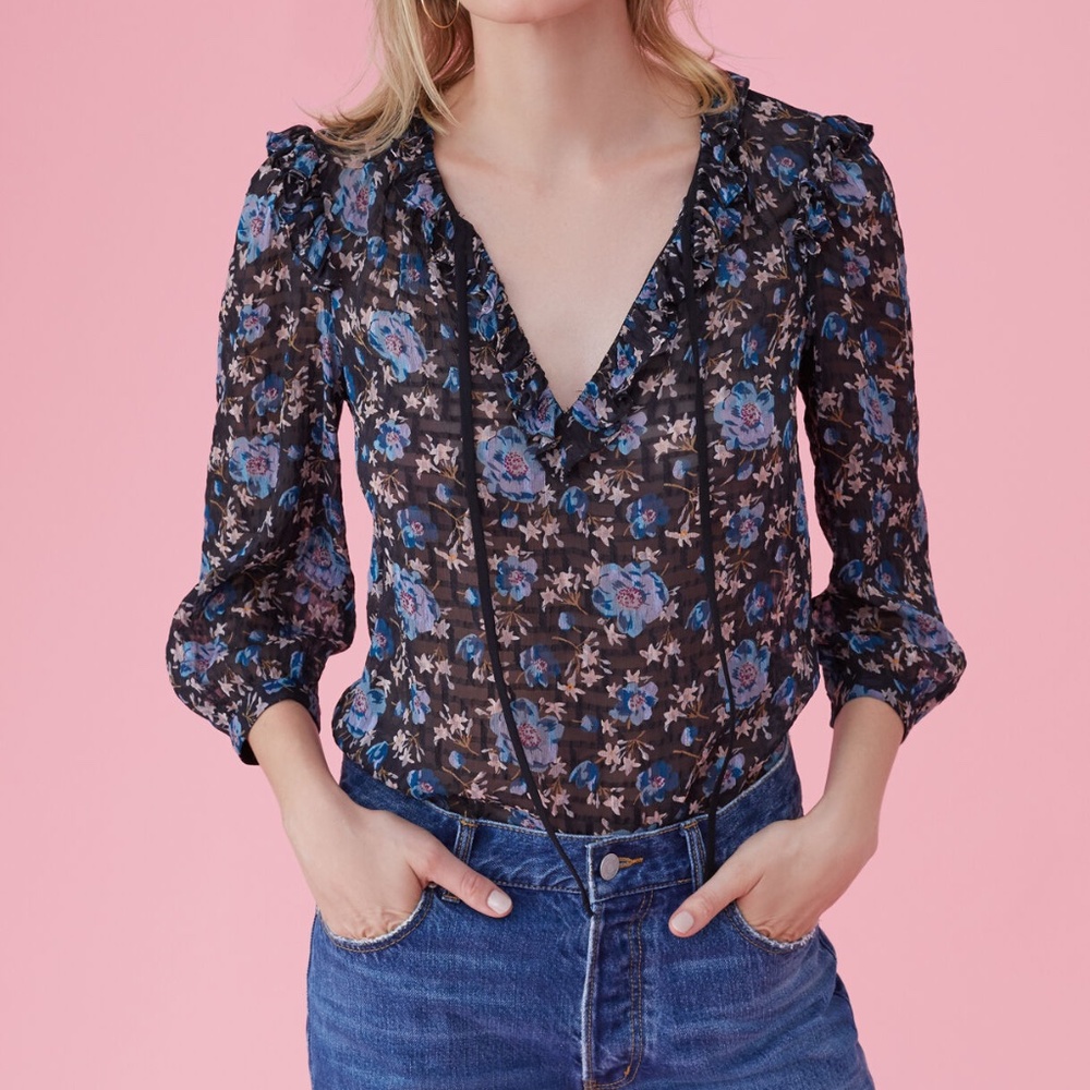 Rebecca Taylor Solstice Clip Top Floral Silk Blouse Size 2